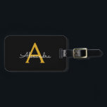 Black Gold Girly Script Monogram Name Modern Luggage Tag<br><div class="desc">Black and Gold Monogram Add your own Name Script Luggage Bag Tag The bag tag makes the perfect sweet 16 birthday,  wedding,  bridal shower,  baby shower or bachelorette party gift for someone decorating her room in style.</div>
