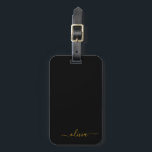 Black Gold Girly Script Monogram Name Modern Luggage Tag<br><div class="desc">Gold and Black Monogram Add Your Own Name Script Signature Pillow. The luggage bag tag makes the perfect sweet 16 birthday,  wedding,  bridal shower,  baby shower or bachelorette party gift for someone who loves a chic elegant and modern style.</div>