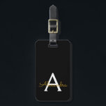 Black Gold Girly Script Monogram Name Modern Luggage Tag<br><div class="desc">Gold and Black Monogram Add Your Own Name Script Signature Pillow. The luggage bag tag makes the perfect sweet 16 birthday,  wedding,  bridal shower,  baby shower or bachelorette party gift for someone who loves a chic elegant and modern style.</div>