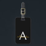 Black Gold Girly Script Monogram Name Modern Luggage Tag<br><div class="desc">Gold and Black Monogram Add Your Own Name Script Signature Pillow. The luggage bag tag makes the perfect sweet 16 birthday,  wedding,  bridal shower,  baby shower or bachelorette party gift for someone who loves a chic elegant and modern style.</div>
