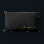 Black Gold Girly Script Monogram Name Modern Lumbar Pillow<br><div class="desc">Gold and Black Monogram Add Your Own Name Lumbar Pillow. This makes the perfect sweet 16 birthday,  wedding,  bridal shower,  anniversary,  baby shower or bachelorette party gift for someone that loves glam luxury and chic styles.</div>