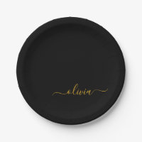Black Gold Girly Script Monogram Name Modern