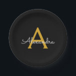 Black Gold Girly Script Monogram Name Modern Paper Plate<br><div class="desc">Gold and Black Monogram Add Your Own Name Script Party Plates. This makes the perfect sweet 16 birthday,  wedding,  bridal shower,  anniversary,  baby shower or bachelorette party gift for someone that loves glam luxury and chic styles.</div>