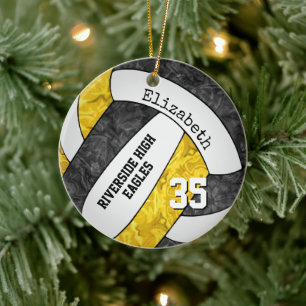 black gold girly volleyball team colours ceramic ornament