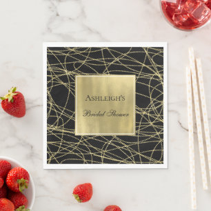 Black Gold Glam Abstract Bridal Shower Napkin