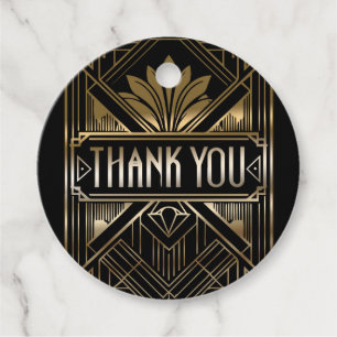Black & Gold Glam Art Deco Wedding Favour Tags