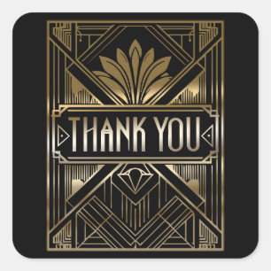 Black & Gold Glam Art Deco Wedding  Square Sticker