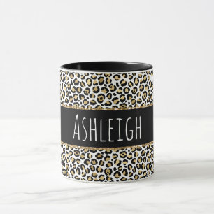 Black Gold Glam Leopard Print Personalized Mug