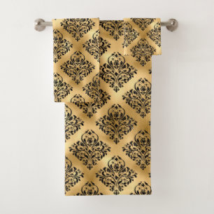 Black & Gold glam pattern Bath Towel Set