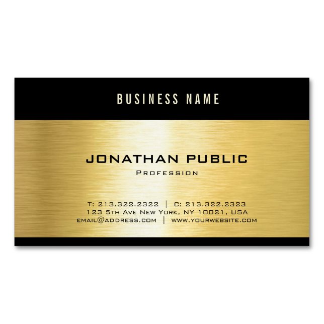 Black Gold Glamourous Elegant Template Professiona Magnetic Business Card (Front)