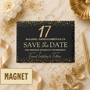 Black Gold Glitter 17th Birthday Save the Date Magnet