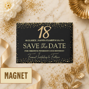 Black Gold Glitter 18th Birthday Save the Date Magnet