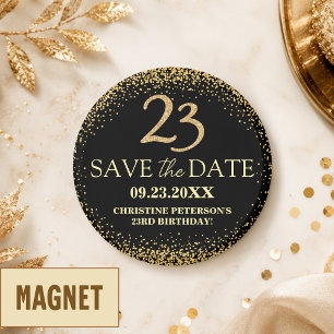 Black Gold Glitter 23rd Birthday Save the Date Magnet