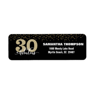 Black Gold Glitter 30 & Fabulous Return Address