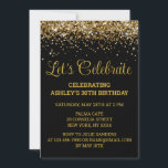 Black & Gold Glitter 30th Birthday Let's Celebrate Invitation<br><div class="desc">Black and Gold Glitter Invite,  30th Birthday Party invitation Thirty,  Let's celebrate digital Any Age,  Instant download Forty Fifty Sixty,  Personalized 21st 40th 50th 60th,  Elegant Milestone template Sweet 16,  Custom 18th Glam Golden Confetti,  Adult Calligraphy Modern Stylish script,  Chic trendy simple for her,  Bling 16th quinceanera 15th celebration</div>