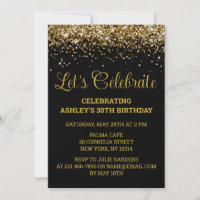 Black & Gold Glitter 30th Birthday Let's Celebrate