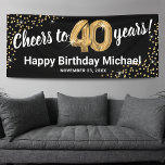 Black Gold Glitter 40th Birthday Banner<br><div class="desc">Celebrate a milestone birthday in style with our elegant fortieth birthday party banner. Boasting a customizable stylish black background, faux gold sparkle, and modern 40th birthday celebration text, this banner is the perfect way to make a statement. Plus, our forty gold helium balloons add an extra touch of glamour. Easily...</div>