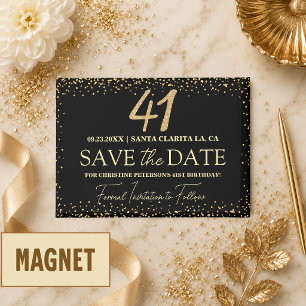 Black Gold Glitter 41st Birthday Save the Date Magnet