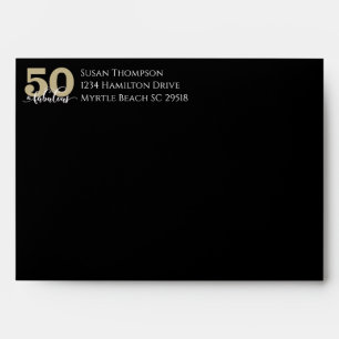 Black Gold Glitter 50 and Fabulous Birthday Party Envelope