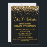 Black & Gold Glitter 50th Birthday Let's Celebrate Invitation<br><div class="desc">Black and Gold Glitter Invite,  50th Birthday Party invitation Fifty,  Let's celebrate digital Any Age,  Instant download Fifty Sixty Fifth,  Personalized 50th 60th Fiftieth Sixtieth,  Elegant Milestone template Golden Glam,  Custom 50 60 Personalised Confetti,  Adult Calligraphy Modern Stylish script,  Chic trendy simple for her,  Bling 55th 65th 45th celebration</div>