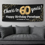 Black Gold Glitter 60th Birthday Banner<br><div class="desc">Elegant sixtieth birthday party banner featuring a stylish black background that can be changed to any colour,  gold sparkly glitter,  sixty gold hellium balloons,  and a modern 60th birthday celebration text template that is easy to personalize.</div>