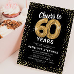 Black Gold Glitter 60th Birthday Template<br><div class="desc">Elegant sixtieth birthday party invitation featuring a stylish black background that can be changed to any colour,  gold sparkly glitter,  sixty gold hellium balloons,  and a modern 60th birthday celebration text template that is easy to personalize.</div>