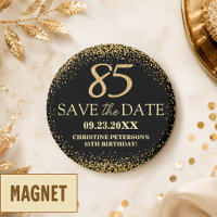 Black Gold Glitter 85th Birthday Save the Date