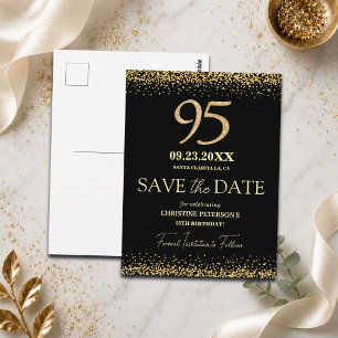 Black Gold Glitter 95th Birthday Save the Date Postcard