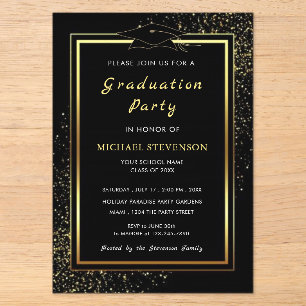 Black Gold Glitter Acrylic Graduation Invitation