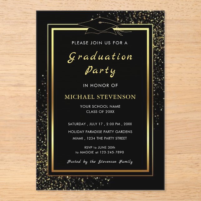 Black Gold Glitter Acrylic Graduation Invitation (Front)