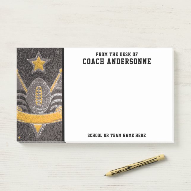 Black Gold Glitter American Football Coach Fathers Post-it Notes (On Desk)