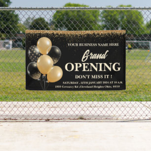 Black & Gold Glitter Balloons Grand Opening  Banner