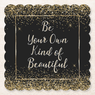 Black Gold Glitter Beautiful Quote Paper Coaster