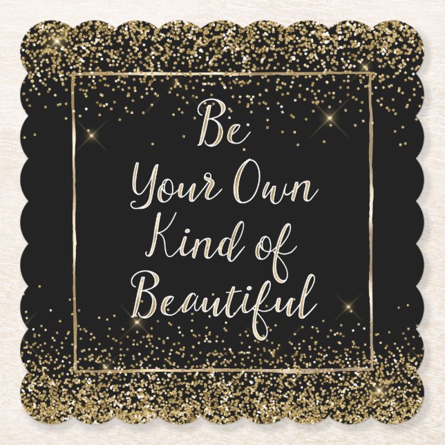 Black Gold Glitter Beautiful Quote Paper Coaster (Front)