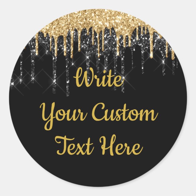 Black Gold Glitter Birthday Drip Favour Classic Round Sticker (Front)