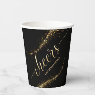 Black Gold Glitter Birthday Party Paper Cups