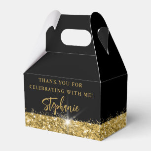 Black Gold Glitter Border Personalized Party Favor Box