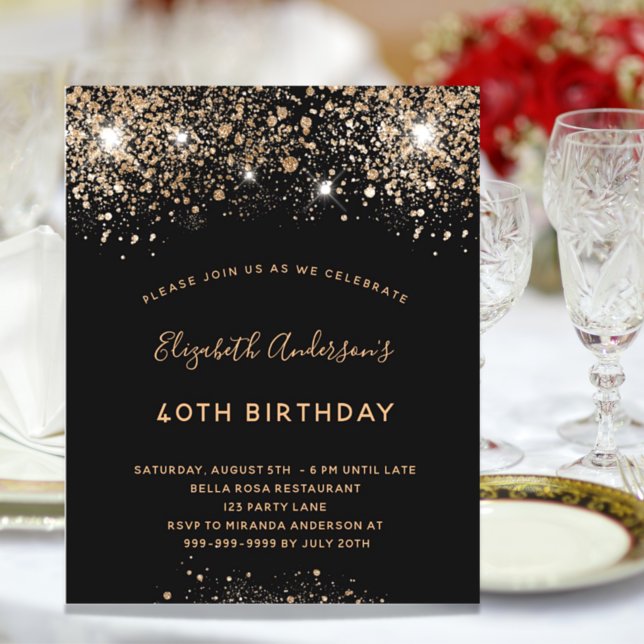 Black gold glitter budget birthday invitation (Creator Uploaded)