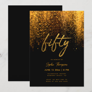 Black Gold Glitter Calligraphy Elegant 50 Birthday Invitation