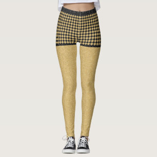 Black Gold Glitter Chequered Girly Trendy Pattern Leggings