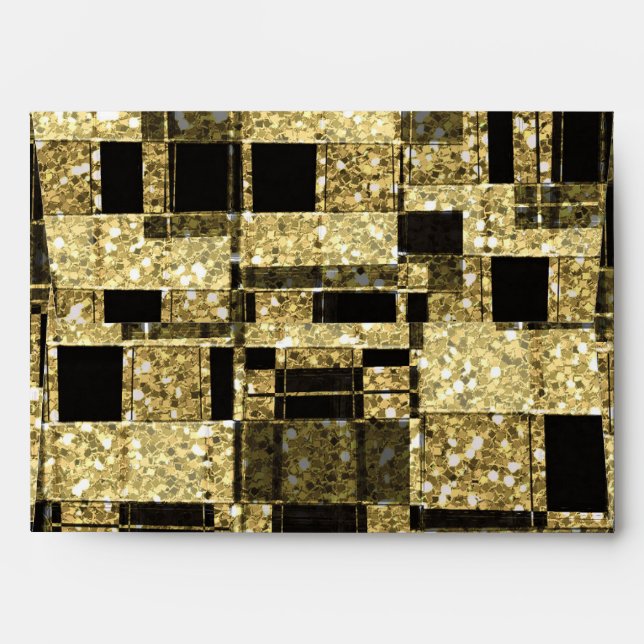 Black & Gold Glitter Chic Squares Invite Envelope (Back (Top Flap))