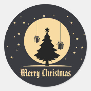 Black Gold Glitter Christmas Tree Holiday Classic Round Sticker