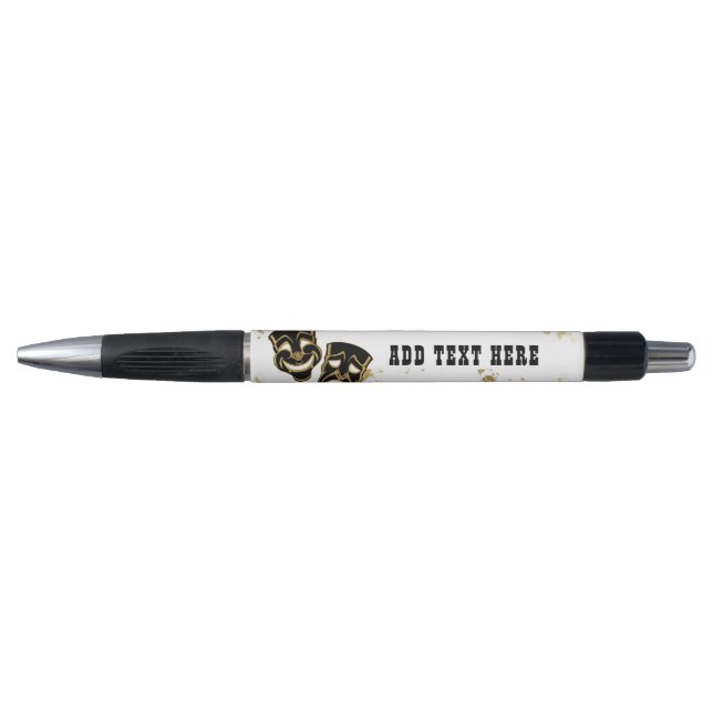 Black Gold Glitter Comedy and Tragedy Personalized Pen (Front)