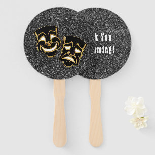 Black Gold Glitter Comedy and Tragedy Theatre Hand Fan