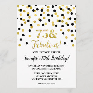 Black Gold Glitter Confetti 75 and Fabulous Invitation