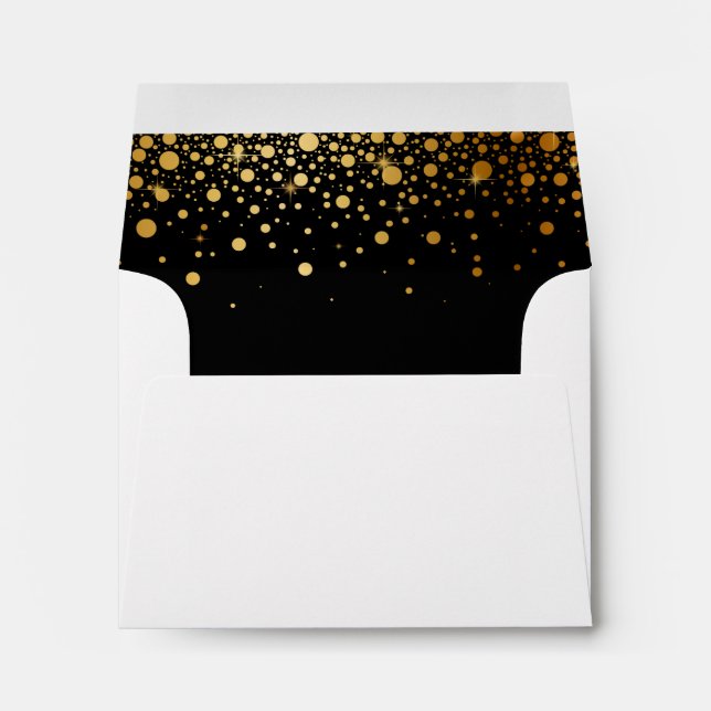 Black Gold Glitter Confetti Dots for RSVP Reply Envelope (Back (Bottom))