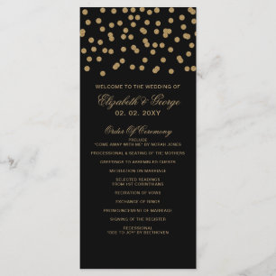 Black Gold Glitter Confetti Elegant Wedding Program
