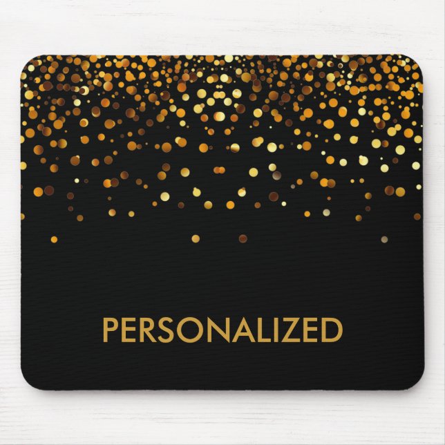 Black Gold Glitter Confetti Faux Personalized Mouse Pad (Front)
