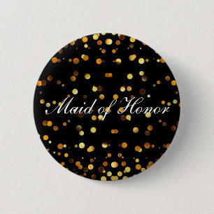 Black Gold Glitter Confetti Foil Maid of Honour 2 Inch Round Button