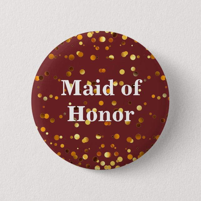 Black Gold Glitter Confetti Foil Maid of Honour 2 Inch Round Button (Front)